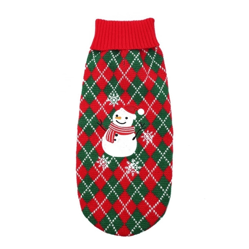 Red/Green Festive Holiday NWOT Snowman Plaid Christmas Turtleneck Dog Sweater XL - Picture 3 of 10